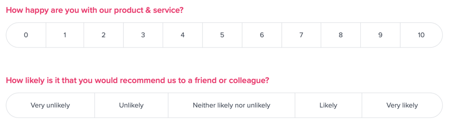 Two Rating questions, one on a text scale, one on a numeric scale