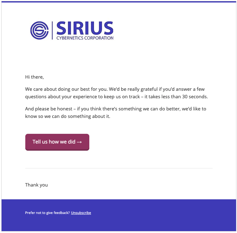 A CustomerSure survey invitation