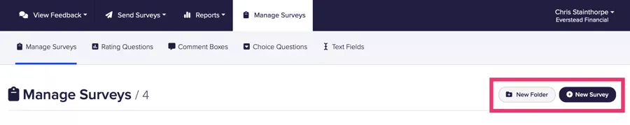 Screenshot of the new survey button
